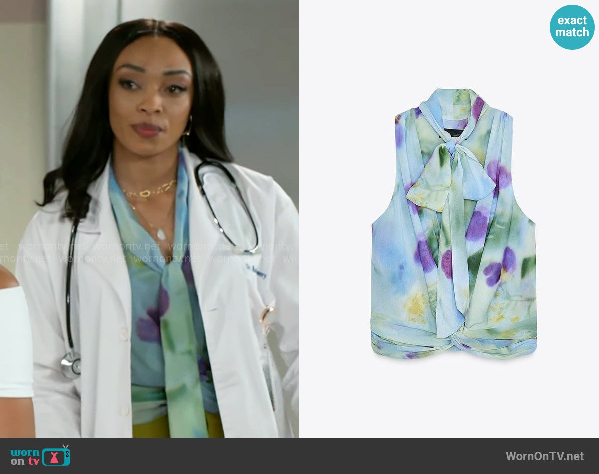Zara Printed Tie Top worn by Madison Montgomery (Kenjah) on Beyond the Gates