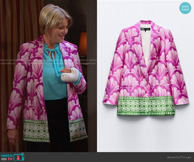Zara Satin Effect Print Blazer worn by Bonnie Lockhart (Judi Evans) on Days of our Lives