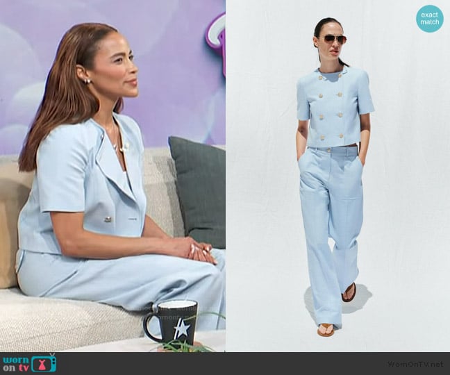 Zara Short Sleeve Double Breasted Blazer worn by Paula Patton on Access Hollywood