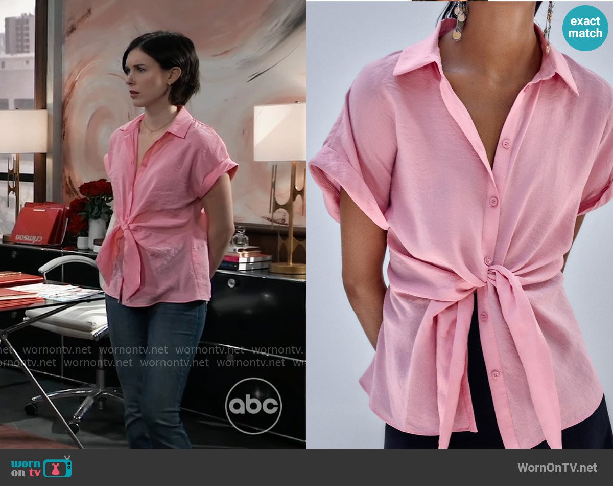 Zara Short-sleeved Shirt with Knot worn by Willow Tait (Katelyn MacMullen) on General Hospital