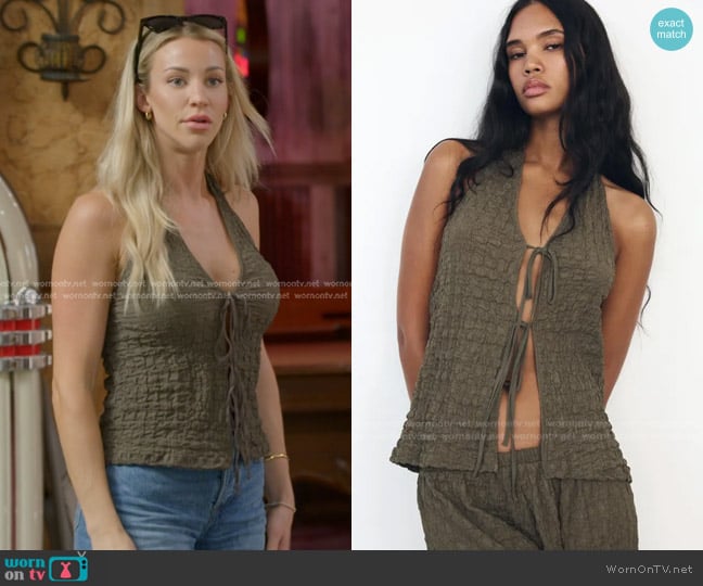 Zara Textured Halter Top in Dark Khaki worn by Calah Jackson on The McBee Dynasty Real American Cowboys