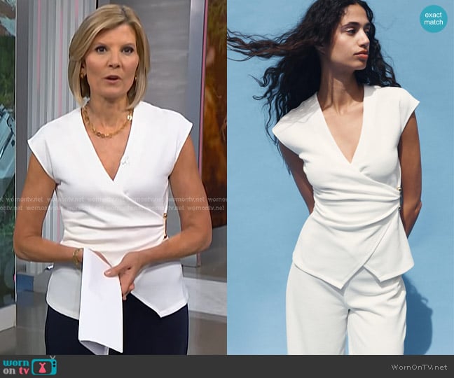Zara Textures Clasp Top in Oyster White worn by Kate Snow on NBC News Daily