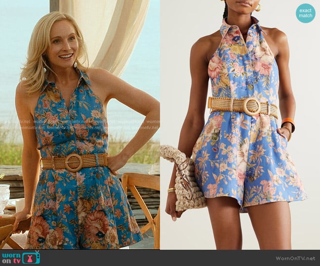Zimmermann August Floral-print Playsuit in Dusty Blue Floral worn by Elizabeth Sinclair (Candice King) on We Were Liars