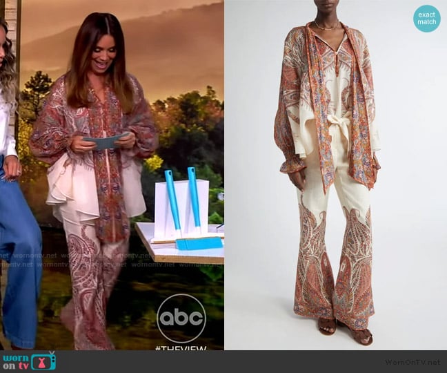 Zimmermann Rhiannon Paisley Tie Neck Top worn by Gretta Monahan on The View