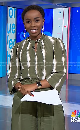 Zinhle’s green tie dye blouse and wide-leg pants on NBC News Daily