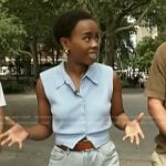 Zinhle’s blue sleeveless sweater on NBC News Daily