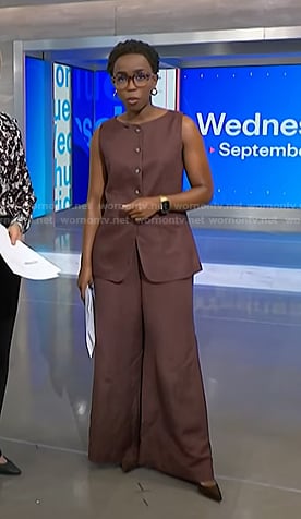 Zinhle's brown vest and wide-leg pants on NBC News Daily