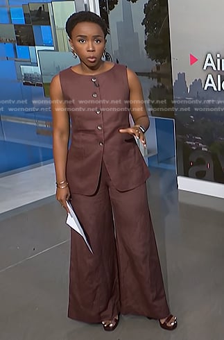 Zinhle’s brown vest and wide-leg pants on NBC News Daily