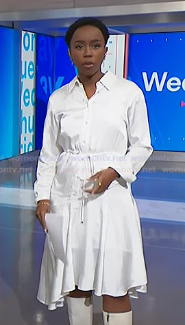 Zinhle's white stripe asymmetric shirtdress on NBC News Daily
