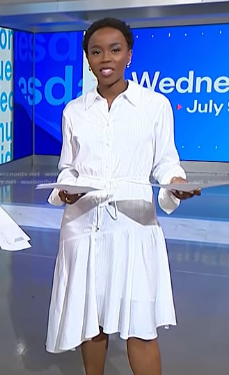 Zinhle's white stripe asymmetric shirtdress on NBC News Daily