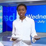 Zinhle’s white stripe asymmetric shirtdress on NBC News Daily