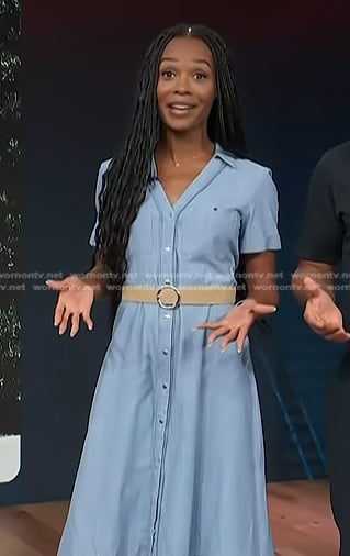 Zuri's denim belted shirtdress on Access Hollywood