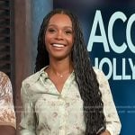 Zuri’s green floral blouse and brown mini skirt on Access Hollywood