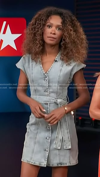 Zuri’s belted denim mini dress on Access Hollywood