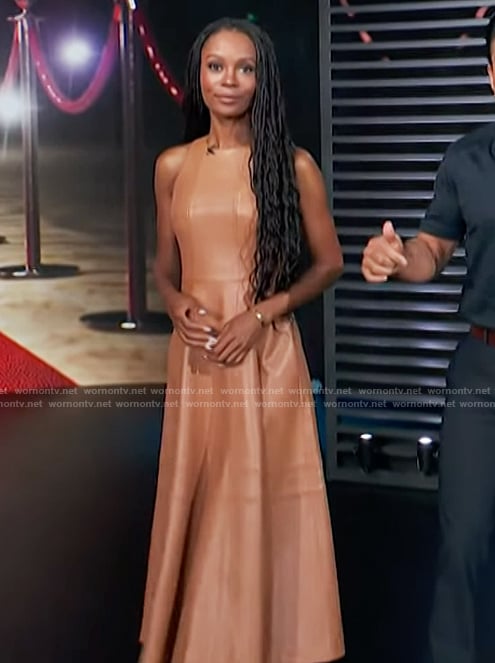 Zuri's brown leather dress on Access Hollywood