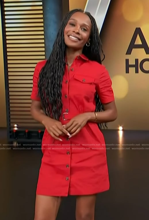 Zuri's red belted shirtdress on Access Hollywood
