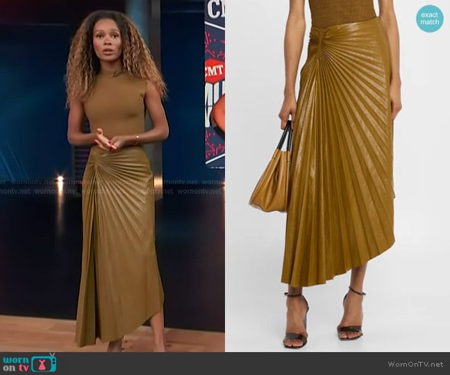 Zuri’s brown pleated leather skirt on Access Hollywood