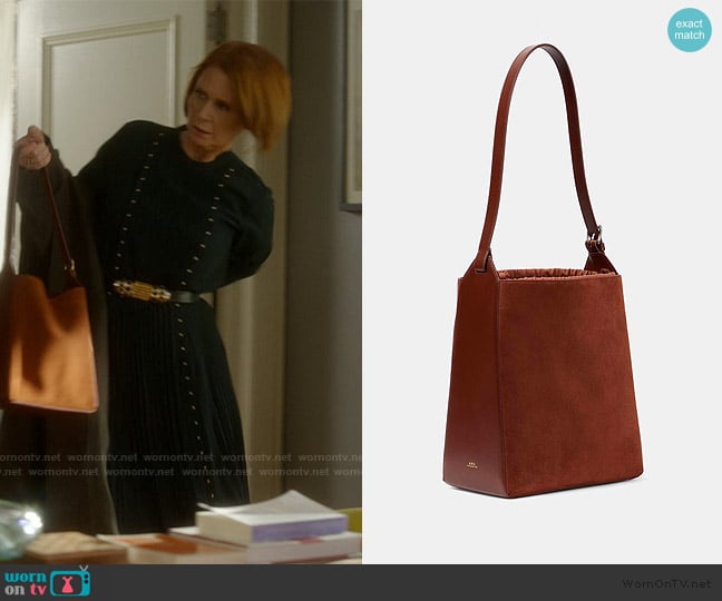 A.P.C. Virginie Suede Tote Bag worn by Miranda Hobbs (Cynthia Nixon) on And Just Like That