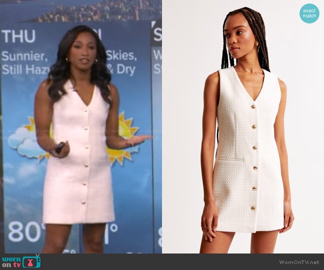 Brittany’s white sleeveless tweed dress on GMA