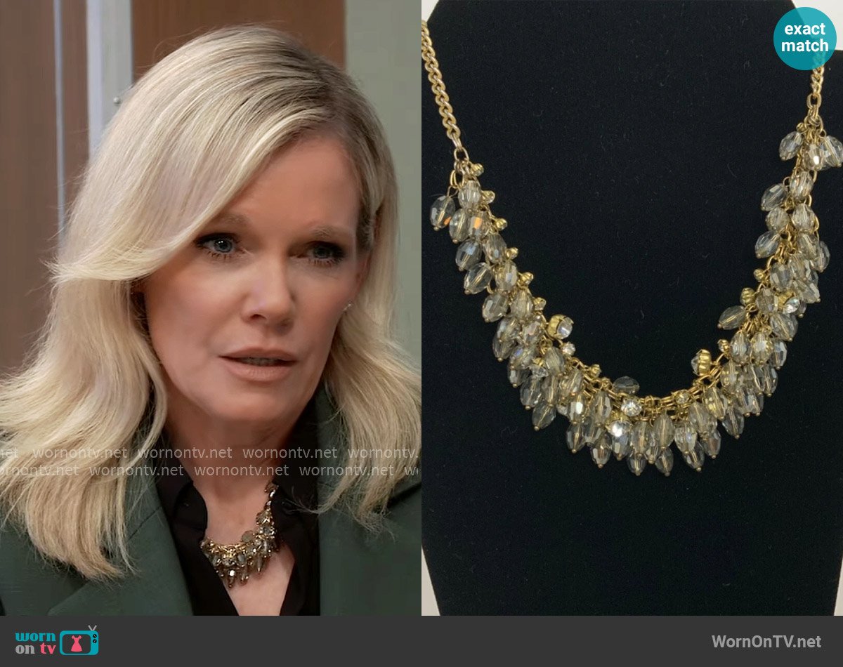ABS by Allen Schwartz Necklace Smokey Gray Crystal Bib worn by Ava Jerome (Maura West) on General Hospital