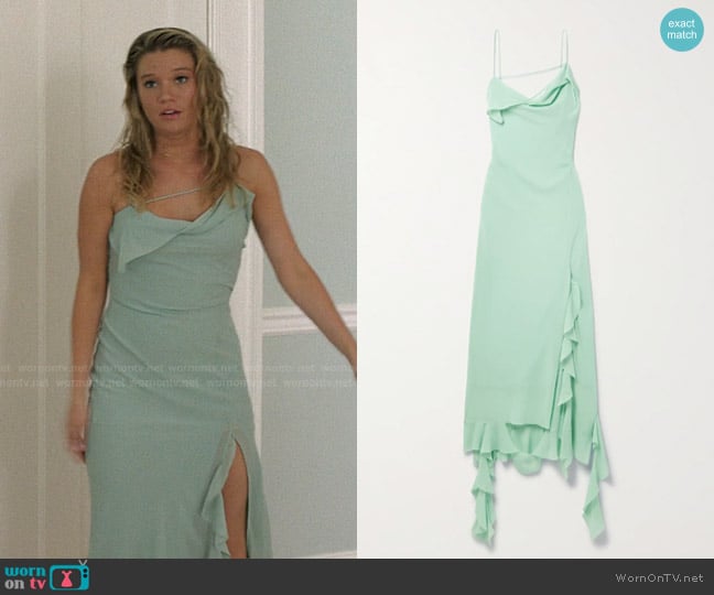 Acne Studios Asymmetric Layered Ruffled Chiffon Midi Dress worn by Taylor Jewel (Rain Spencer) on The Summer I Turned Pretty