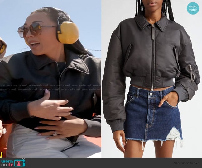 Acne Studios Shiny Nylon Bomber Jacket worn by Katie Ginella on The Real Housewives of Orange County