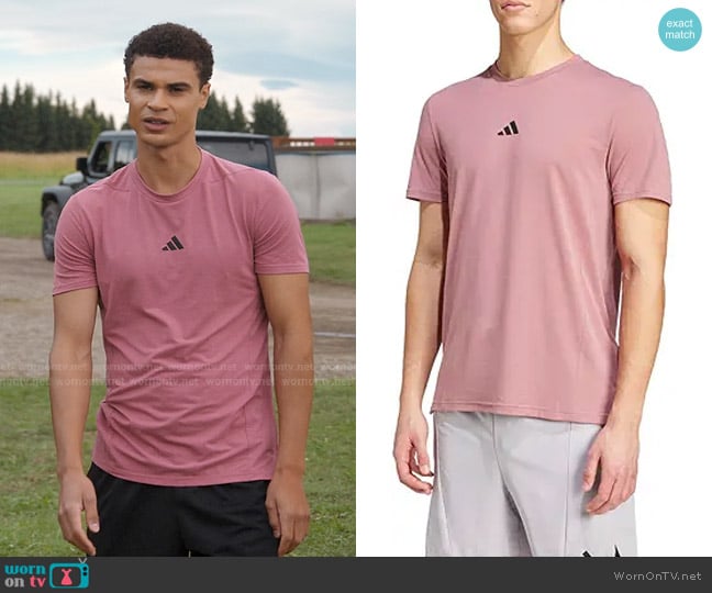 Adidas Train Essentials Feelready Training Tee in Preloved Crimson / Black worn by Dylan Newsome (Kolton Stewart) on My Life with the Walter Boys