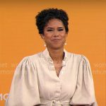 Adriana Diaz’s beige puff-sleeve dress on CBS Mornings