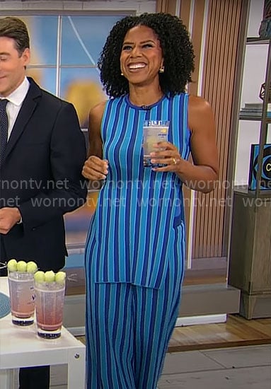 Adriana Diaz’s blue striped tunic top and pants set on CBS Mornings