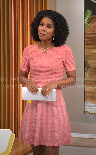 Adriana Diaz’s red knit fit and flare dress on CBS Mornings