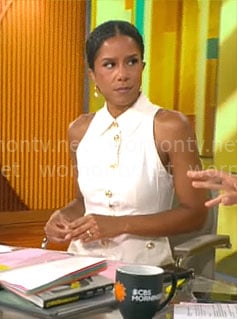 Adriana Diaz's white button front sleeveless dress on CBS Mornings