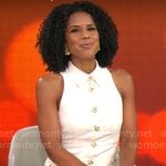 Adriana Diaz’s white button front sleeveless dress on CBS Mornings