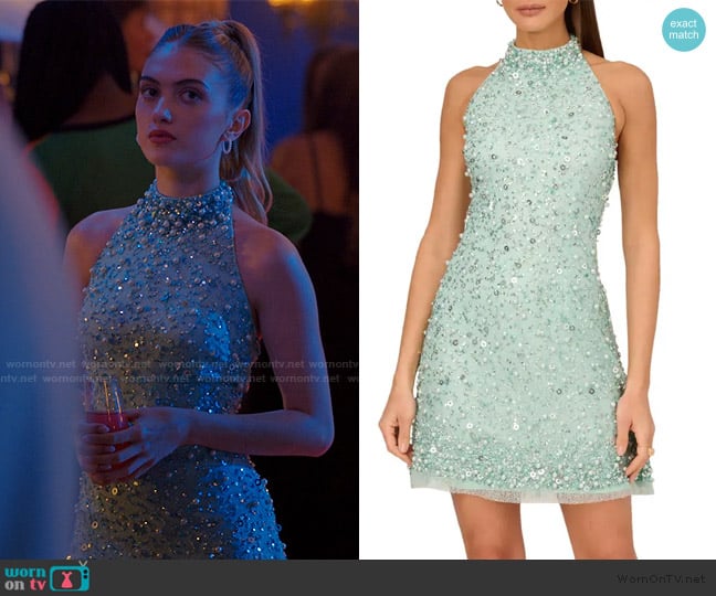 Adrianna Papell Beaded Halter Dress worn by Paige (Madison Brydges) on My Life with the Walter Boys