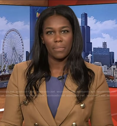 Adrienne Broaddus’s brown double breasted blazer on NBC News Daily