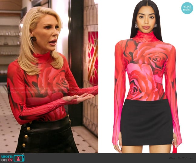 Gretchen’s rose print mesh top on RHOC