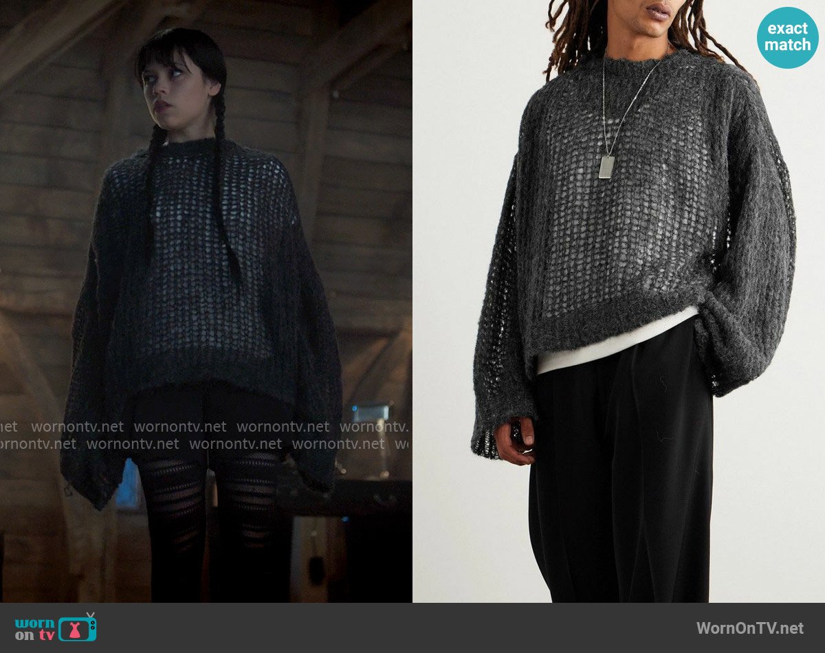 Airei Crocheted Alpaca-Blend Sweater worn by Wednesday Addams (Jenna Ortega) on Wednesday