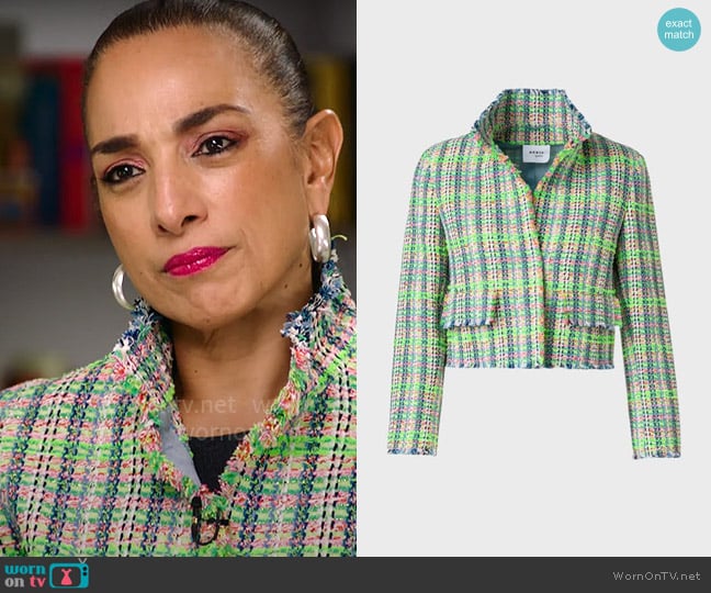 Akris Punto Multicolor Check Tweed Short Jacket worn by Michelle Miller on CBS Mornings