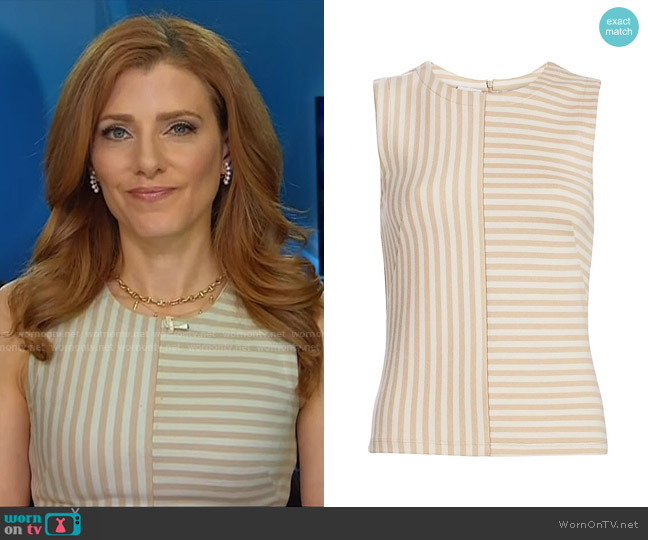 Akris Punto Patchwork Stripe Sleeveless Top in Desert Sand worn by Julia Boorstin on NBC News Daily