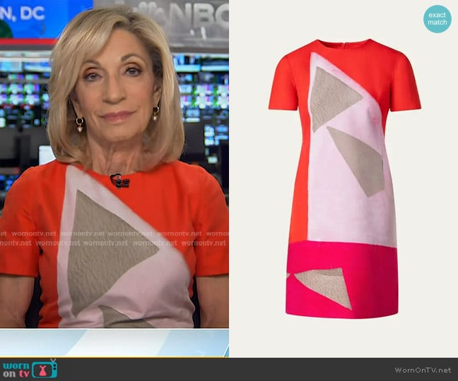 Akris Spectra-Print Short-Sleeve Cotton Silk Double-Face Sheath Dress worn by Andrea Mitchell on Today