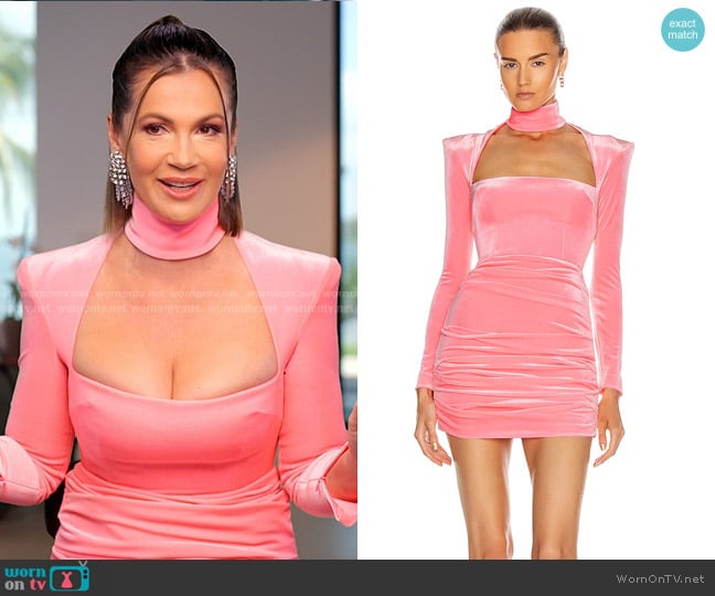 Alex Perry Ashton Dress in Fluro Pink worn by Julia Lemigova (Julia Lemigova) on The Real Housewives of Miami