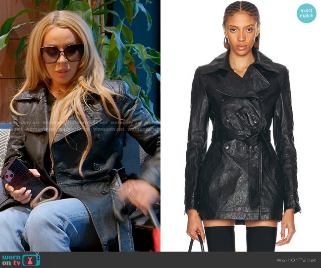 Alexander Wang Memory Leather Trench Coat worn by Lisa Hochstein (Lisa Hochstein) on The Real Housewives of Miami