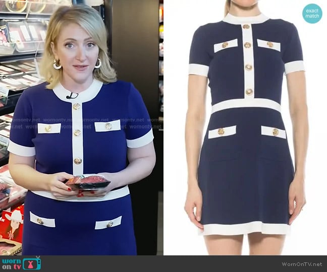 Alexia Admor Beatrix Dress in Navy worn by Lisa Rozner on CBS Evening News