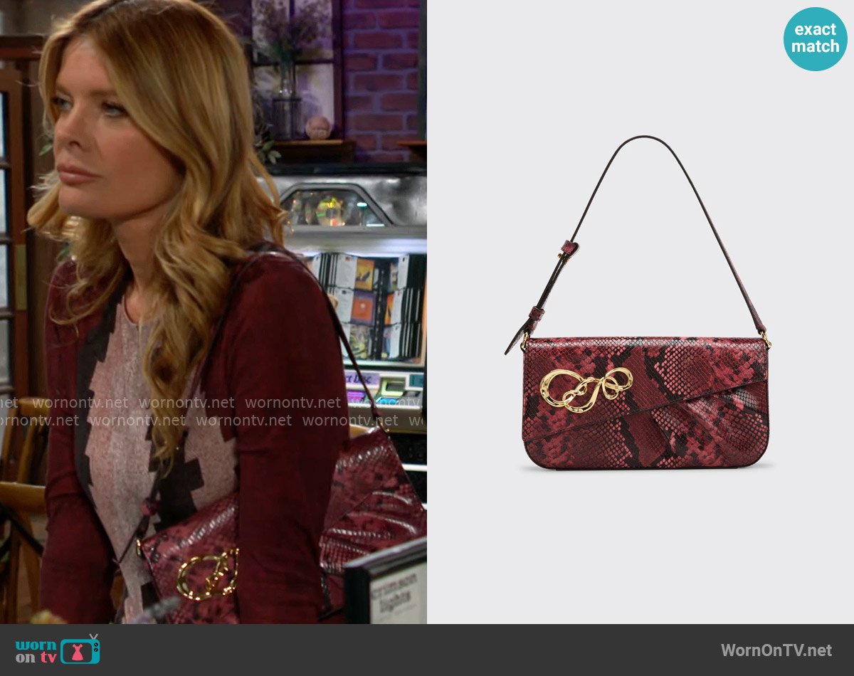Alexis Bittar Twisted Flap Snake-Embossed Shoulder Bag worn by Phyllis Summers (Michelle Stafford) on The Young and the Restless