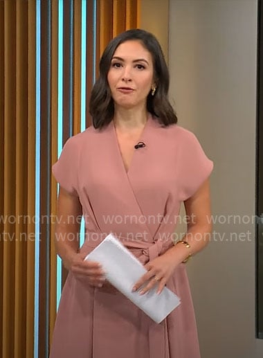 Ali Bauman's blush pink wrap dress on CBS Mornings