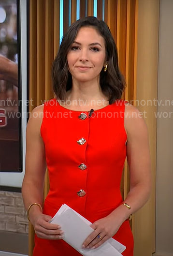 Ali Bauman’s red button front dress on CBS Mornings