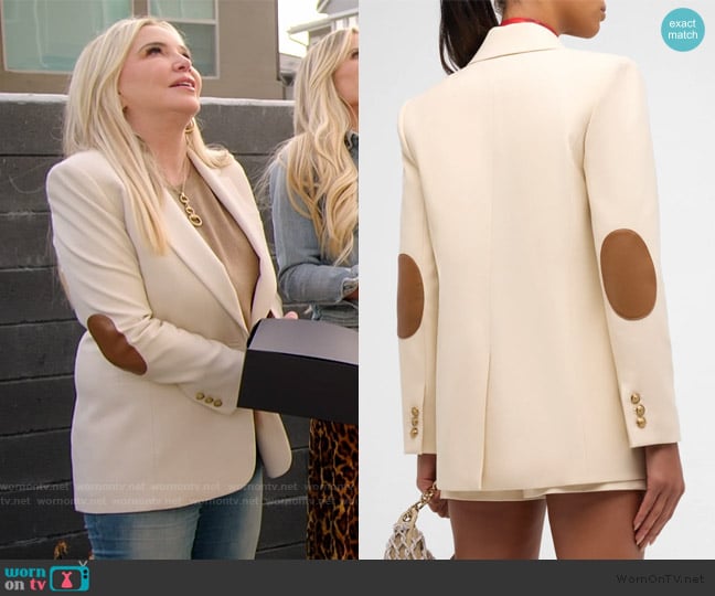 Alice + Olivia Billie Elbow Patch Boxy Blazer worn by Shannon Beador on The Real Housewives of Orange County