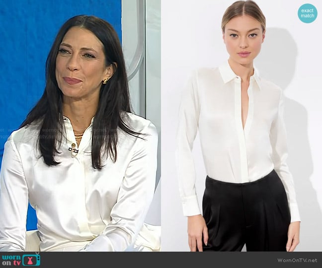 Alice + Olivia Brady Silk Blouse in Off White worn by Dr. Natalie Azar on Today