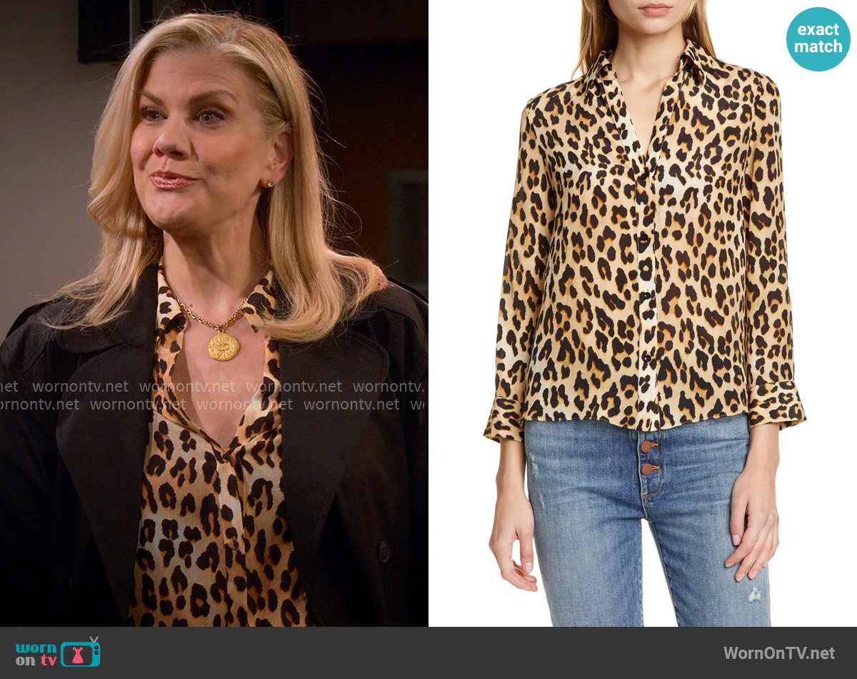 Alice + Olivia Eloise Shirt in Spotted Leopard Multi worn by Carol (Kristen Johnston) on Leanne
