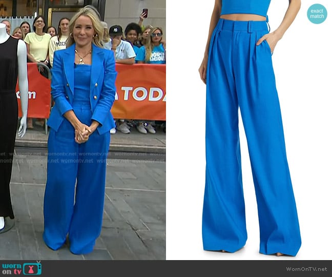 Alice + Olivia Eric Linen-Blend Pleated Pants in True Blue worn by Chassie Post on Today