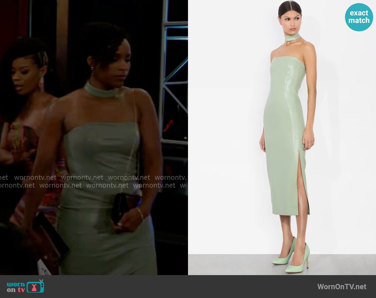 Alice + Olivia Georgie Vegan Midi Dress in Sage worn by Naomi Hamilton Hawthorne (Arielle Prepetit) on Beyond the Gates